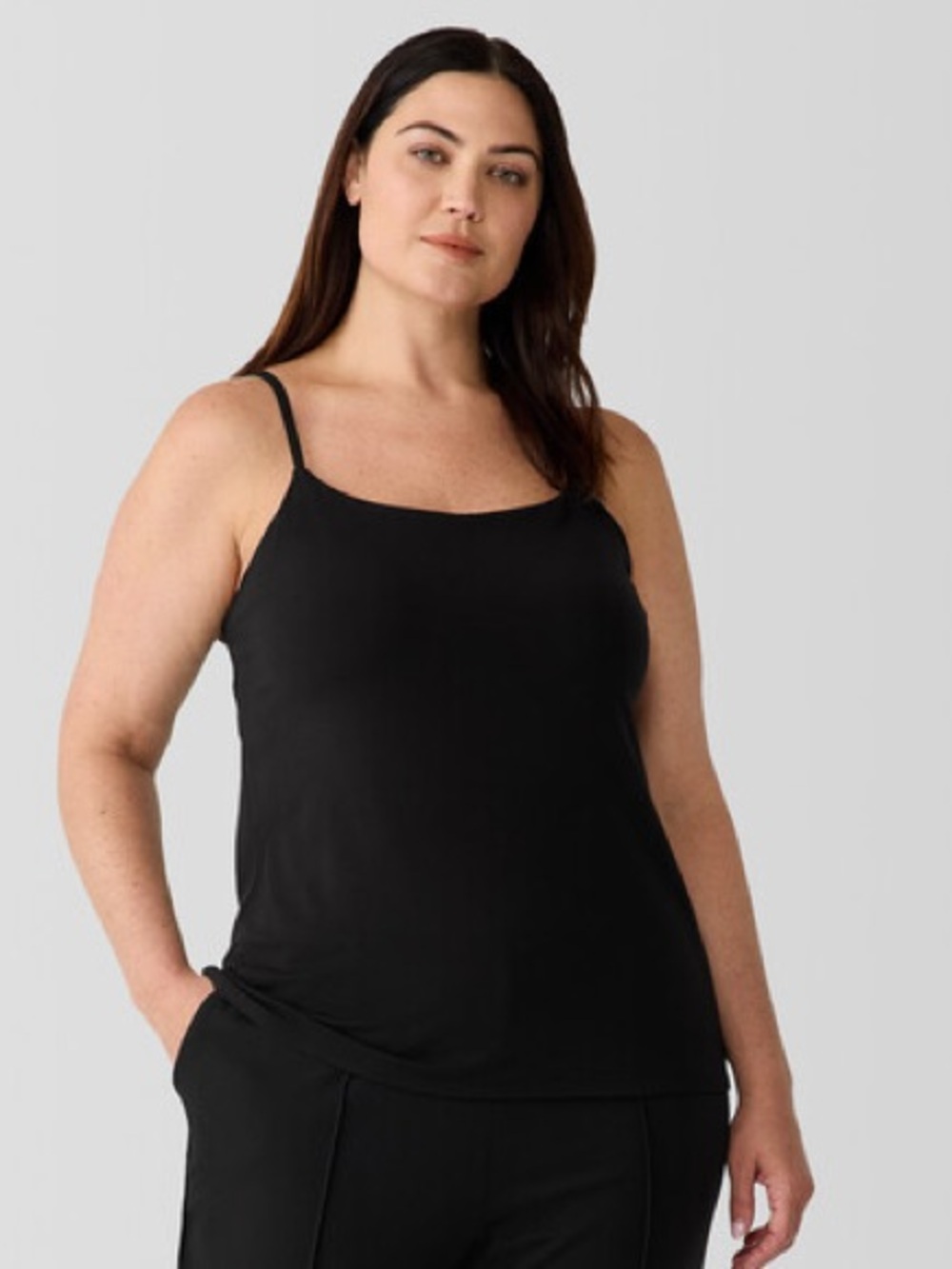 Eileen Fisher Cotton Stretch Jersey Cami Black 1X
